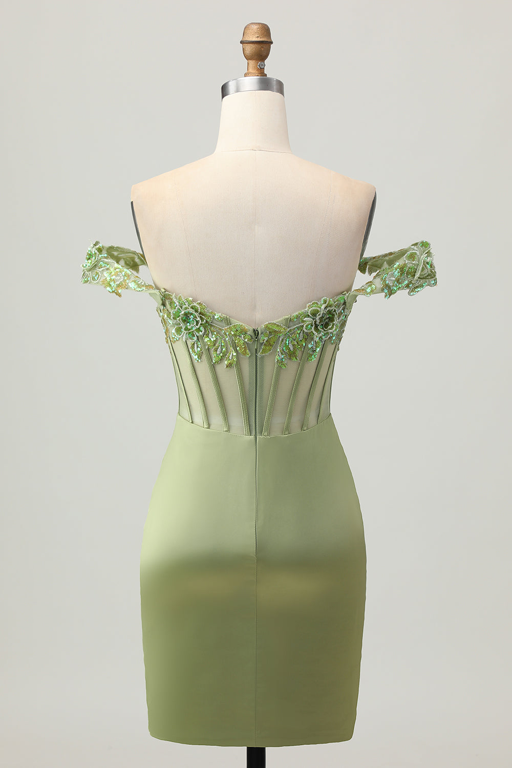 Vert Épaule Dénudée Corset Paillettes moulante Robe De Cocktail