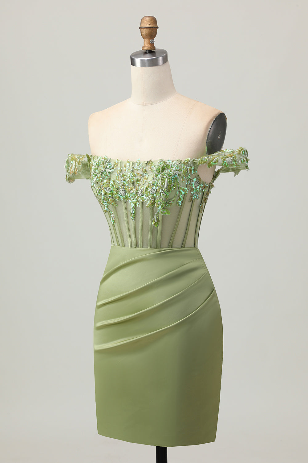 Vert Épaule Dénudée Corset Paillettes moulante Robe De Cocktail