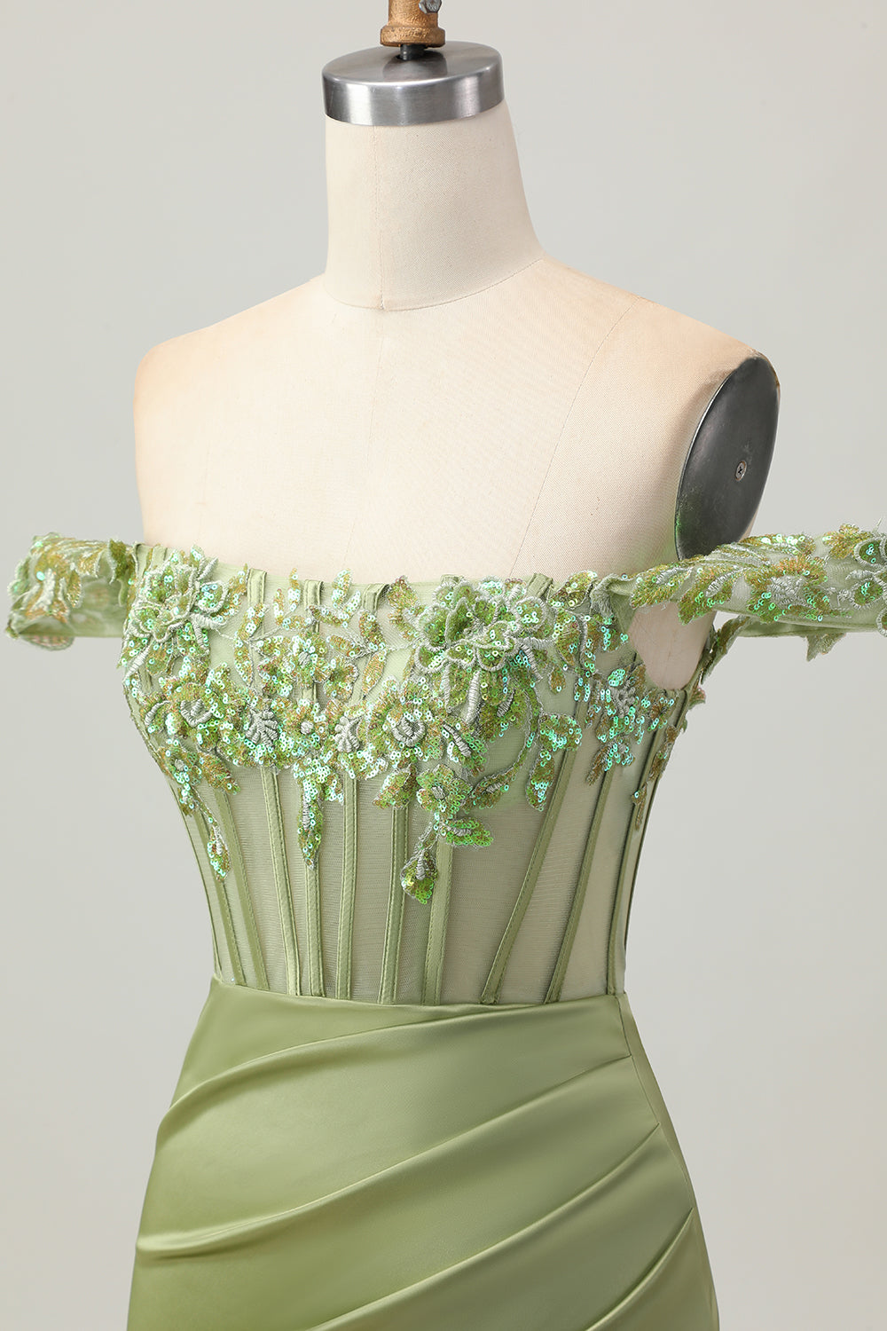 Vert Épaule Dénudée Corset Paillettes moulante Robe De Cocktail