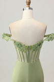 Vert Épaule Dénudée Corset Paillettes moulante Robe De Cocktail