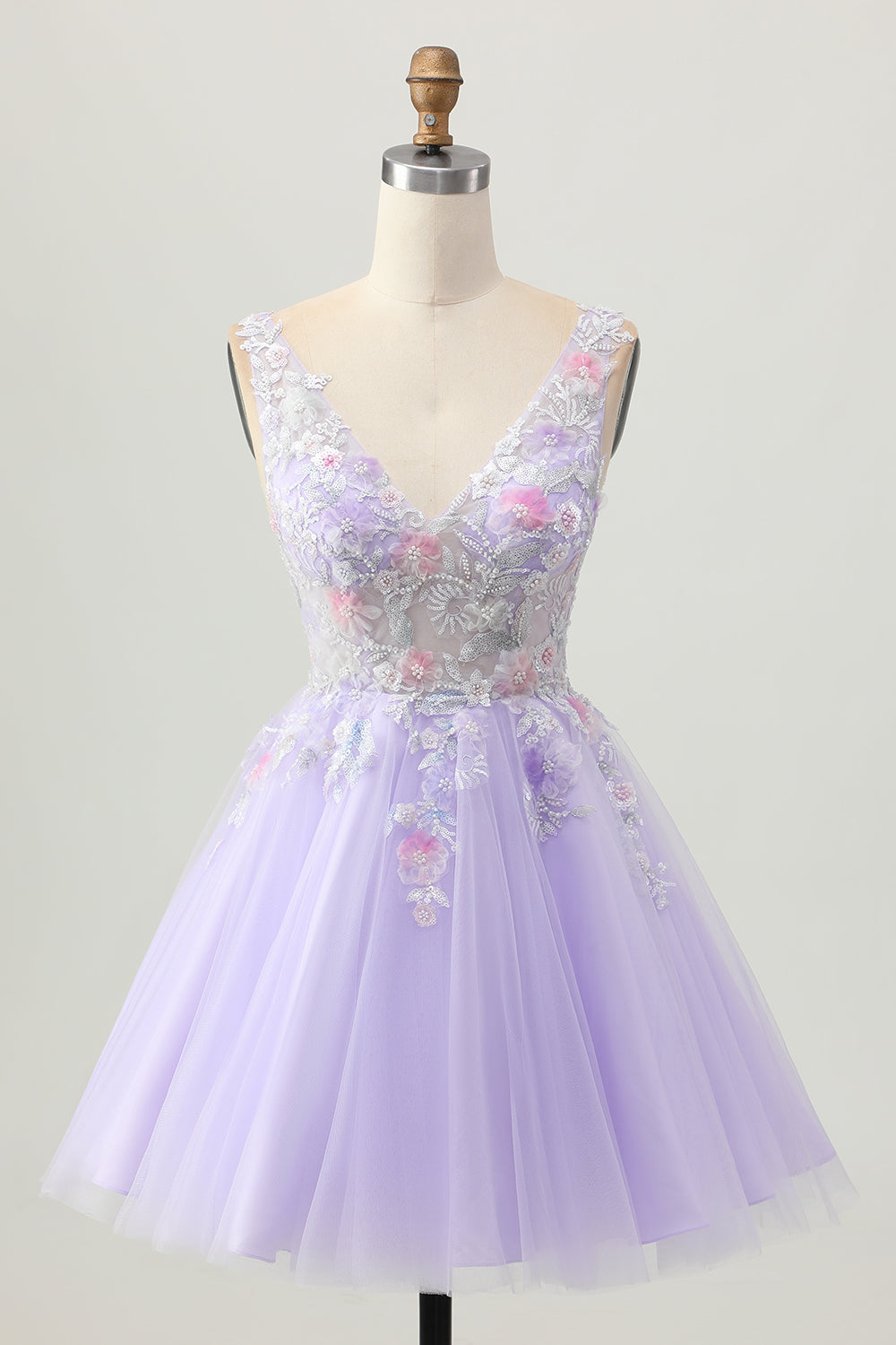 Perlé une ligne paillettes appliqué lilas Robe De Cocktail