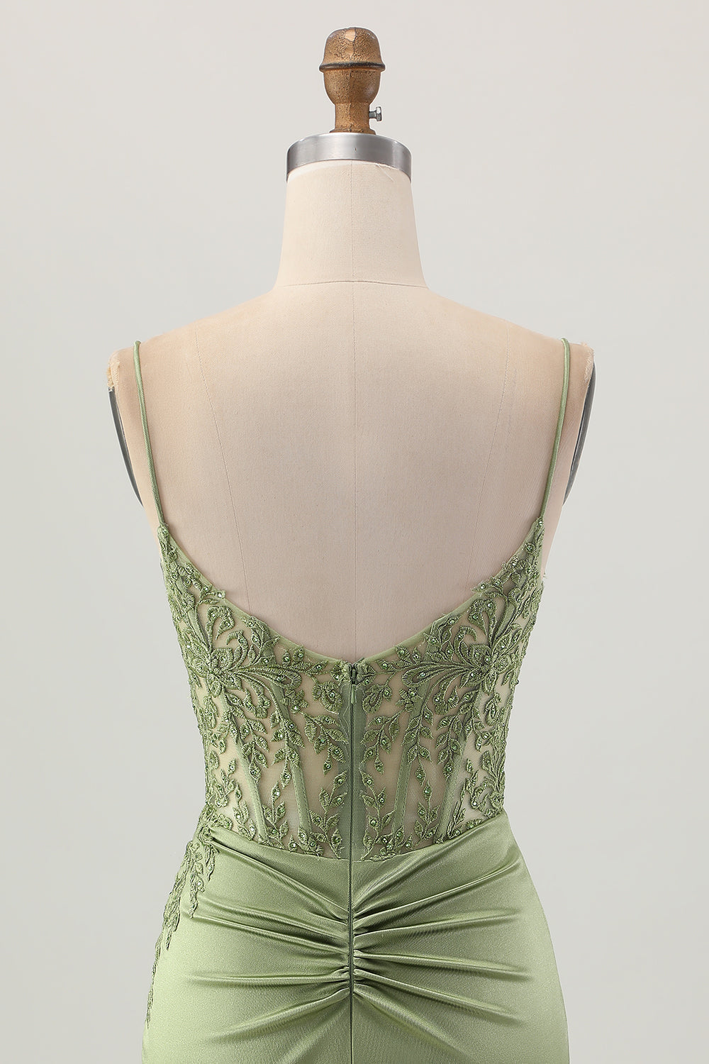 Corset vert sauge Robe courte en satin de retour à la maison avec fente