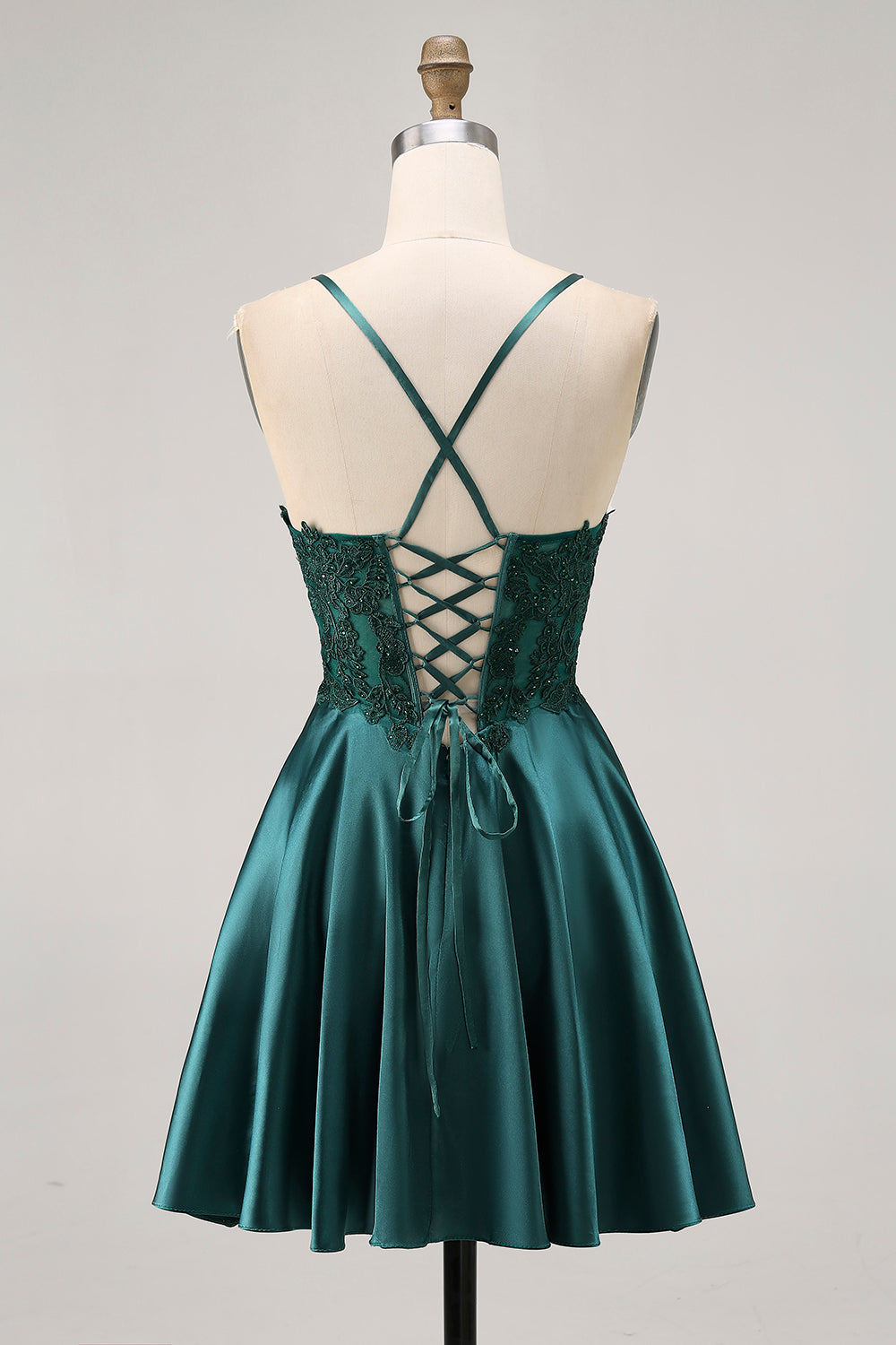 Vert foncé une ligne appliquée courte maison de balle robe avec perles