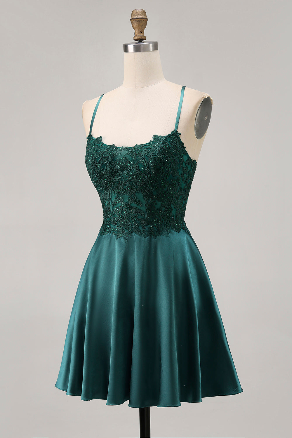 Vert foncé une ligne appliquée courte maison de balle robe avec perles