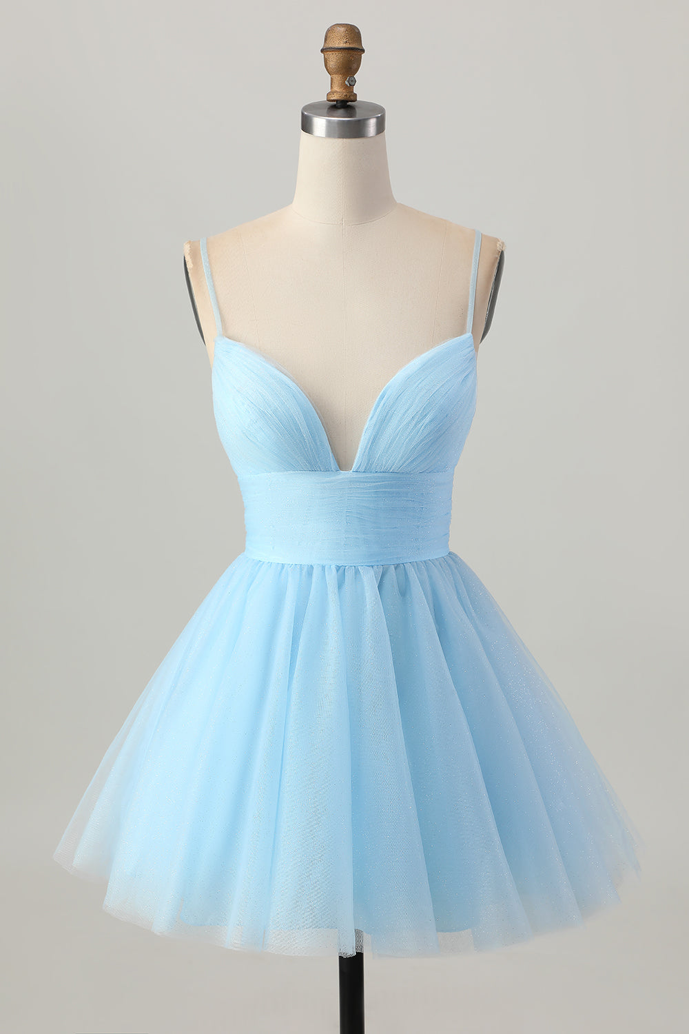 Robe courte à bretelles spaghetti bleu ciel