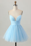 Robe courte à bretelles spaghetti bleu ciel