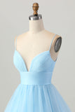 Robe courte à bretelles spaghetti bleu ciel