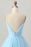 Robe courte à bretelles spaghetti bleu ciel