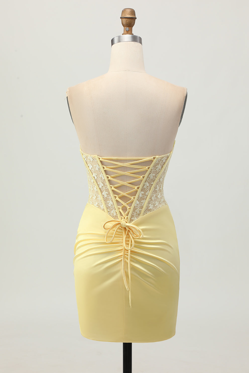 Corset en satin jaune Robe courte de retour à la maison avec lacets dans le dos