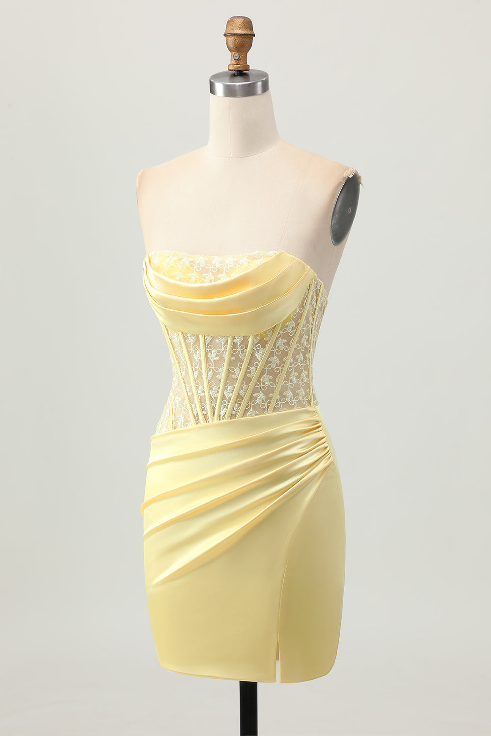Corset en satin jaune Robe courte de retour à la maison avec lacets dans le dos