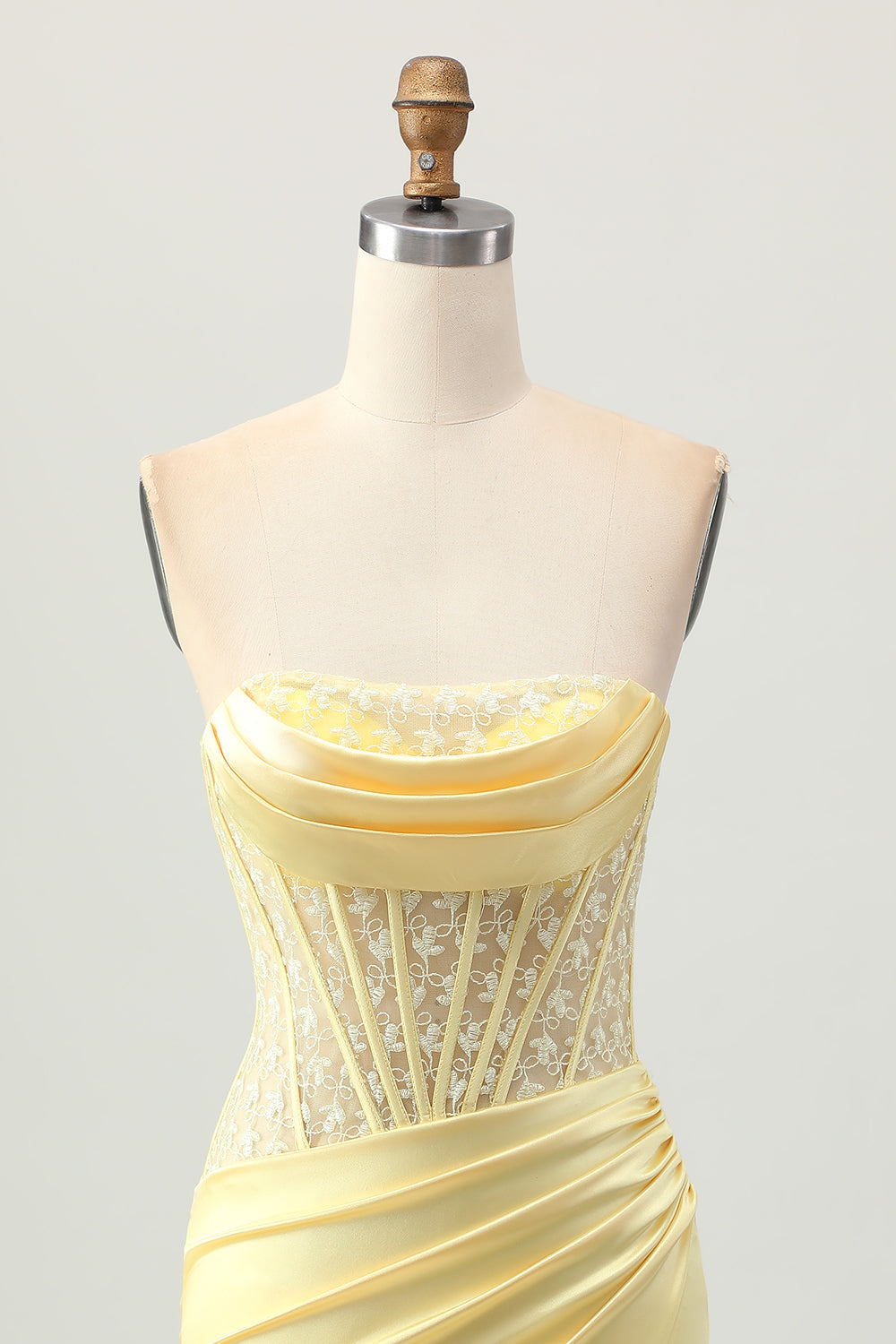 Corset en satin jaune Robe courte de retour à la maison avec lacets dans le dos