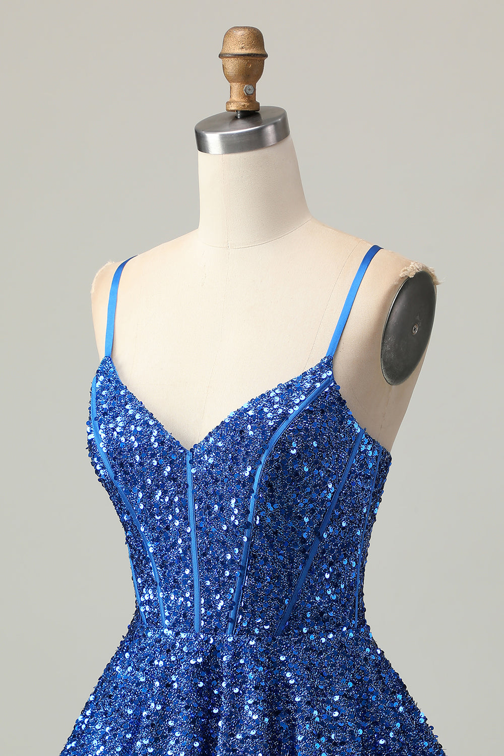 Paillettes bleu foncé Une ligne corset courte Robe de retour