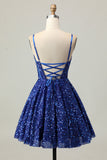 Robe corset corset à paillettes bleu foncé scintillant