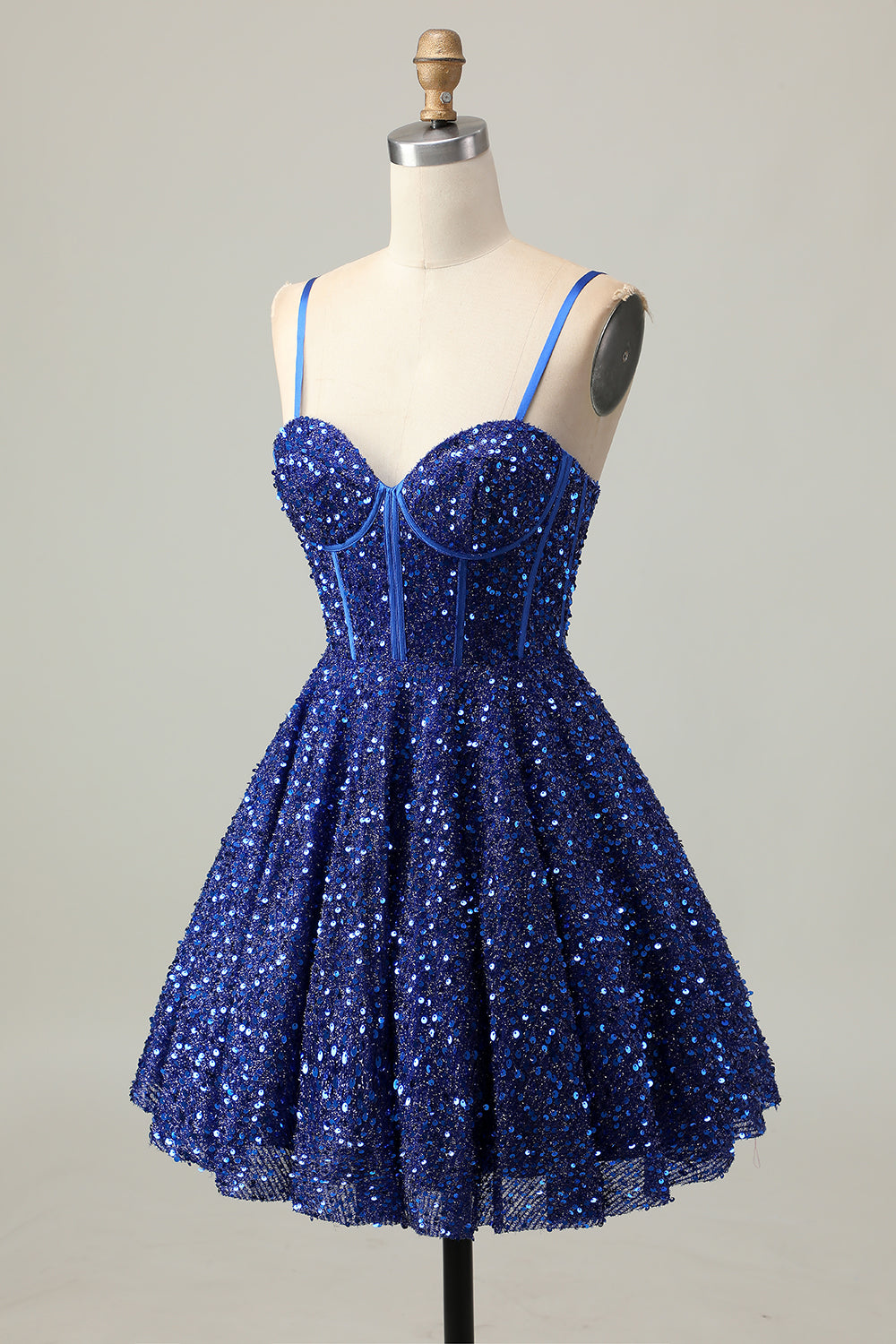 Robe corset corset à paillettes bleu foncé scintillant