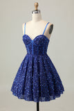 Robe corset corset à paillettes bleu foncé scintillant