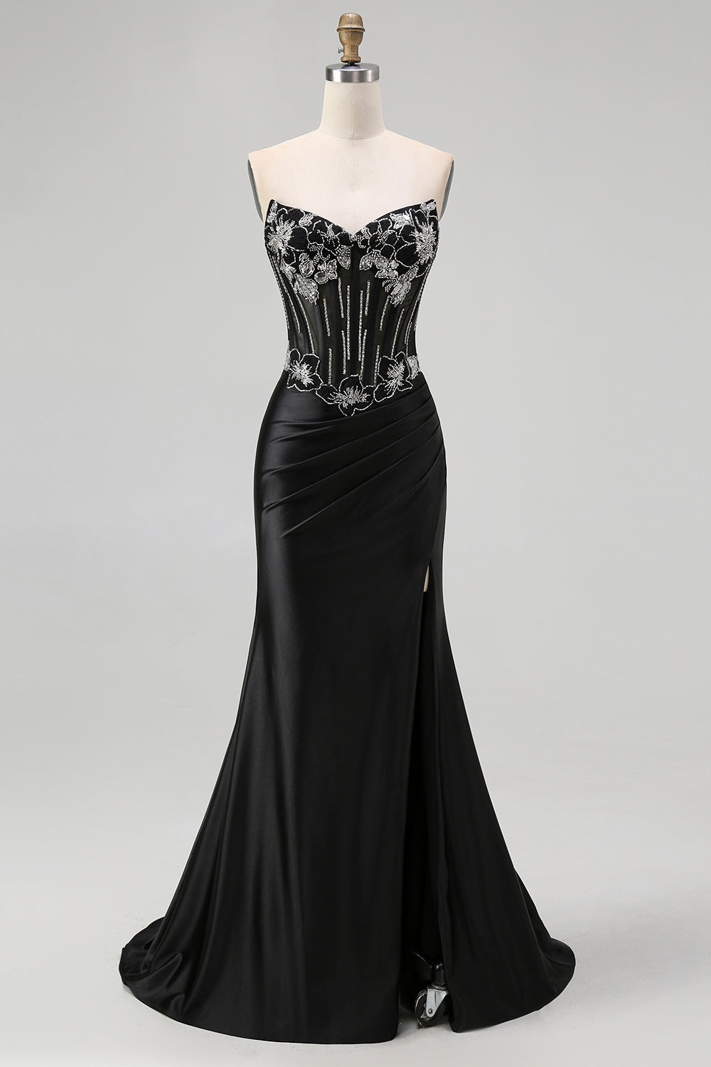 Robe De Soirée longue corset sirène sans bretelles noire avec lacets dans le dos