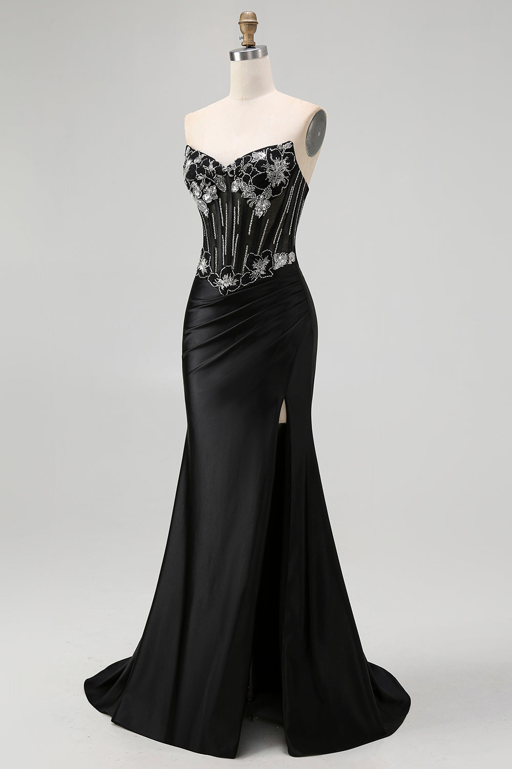 Robe De Soirée longue corset sirène sans bretelles noire avec lacets dans le dos