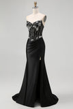 Robe De Soirée longue corset sirène sans bretelles noire avec lacets dans le dos