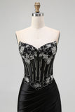Robe De Soirée longue corset sirène sans bretelles noire avec lacets dans le dos