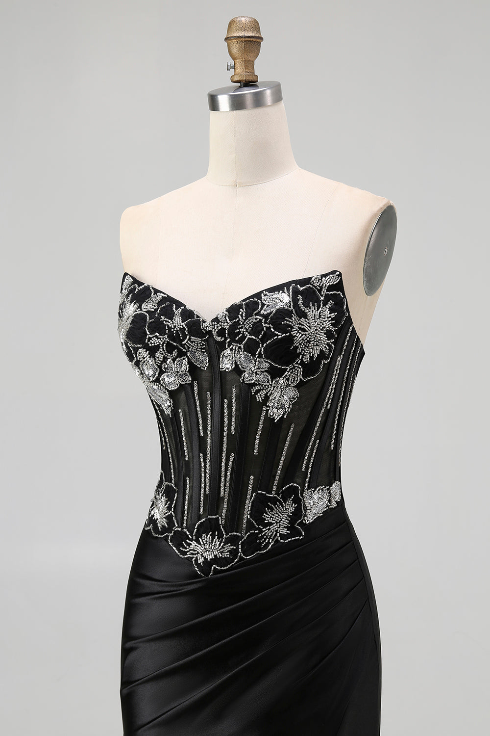 Robe De Soirée longue corset sirène sans bretelles noire avec lacets dans le dos