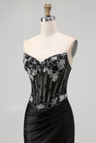 Robe De Soirée longue corset sirène sans bretelles noire avec lacets dans le dos