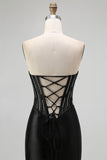 Robe De Soirée longue corset sirène sans bretelles noire avec lacets dans le dos