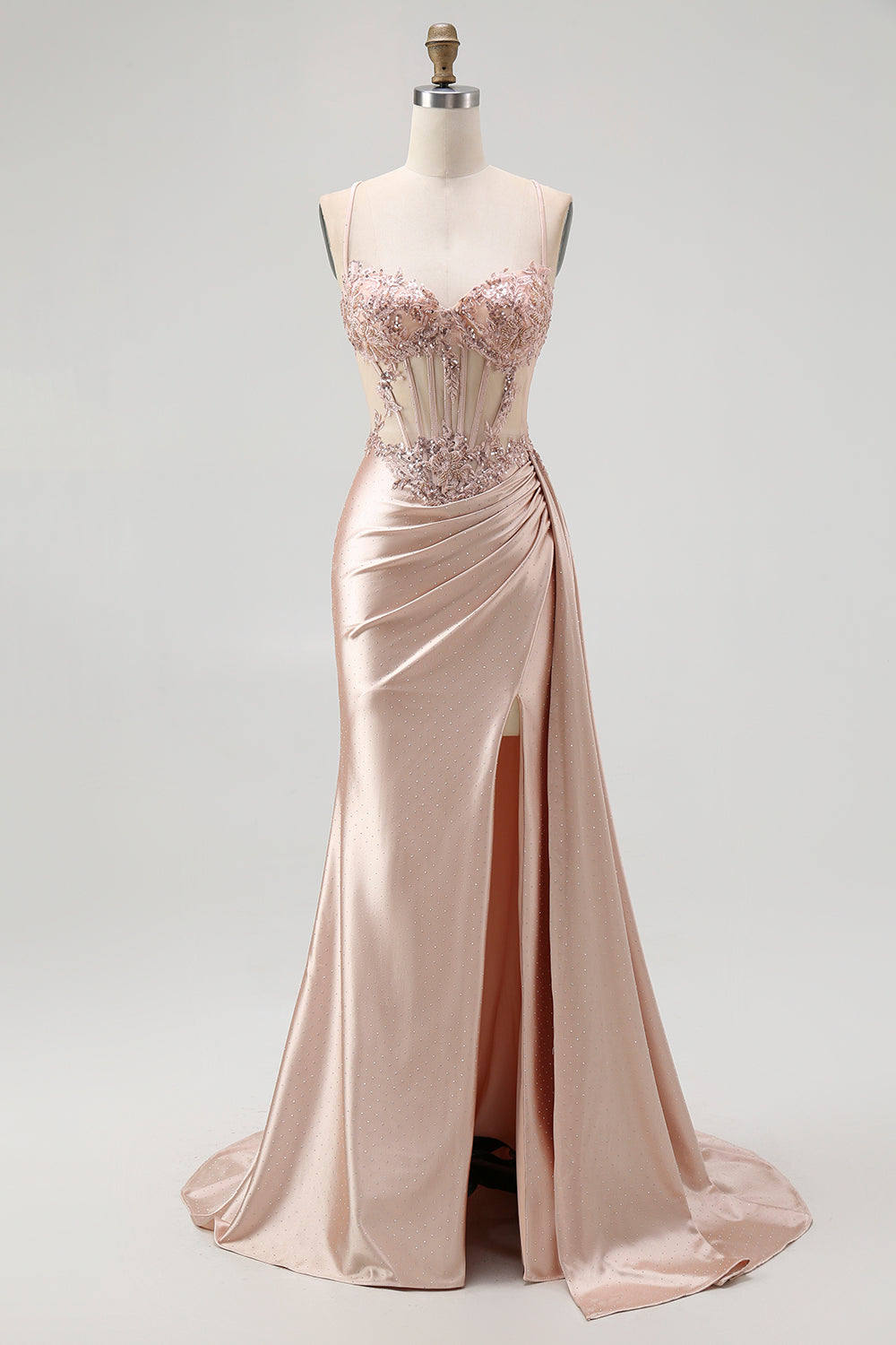 Corset Robe De Soirée Longue Perlée Sirène Champagne