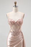 Corset Robe De Soirée Longue Perlée Sirène Champagne
