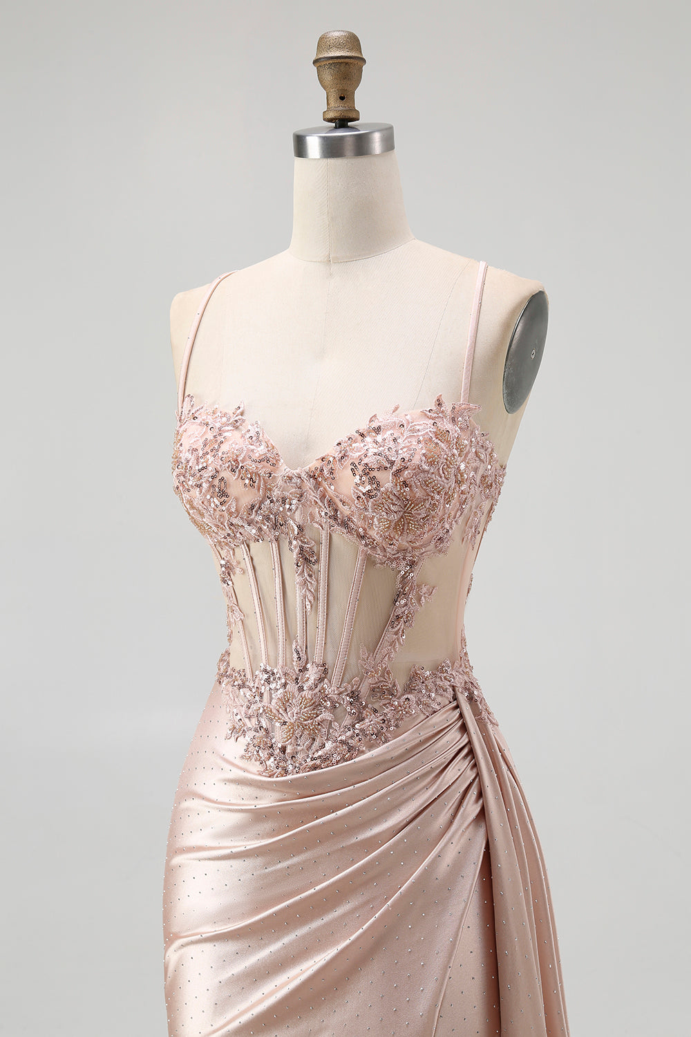Corset Robe De Soirée Longue Perlée Sirène Champagne