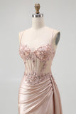 Corset Robe De Soirée Longue Perlée Sirène Champagne