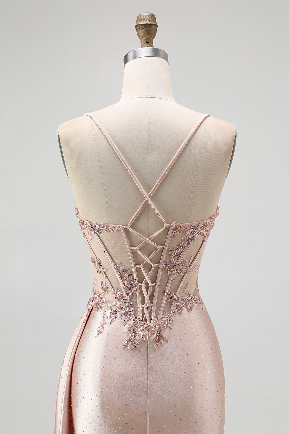 Corset Robe De Soirée Longue Perlée Sirène Champagne