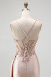 Corset Robe De Soirée Longue Perlée Sirène Champagne