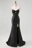 Robe De Soirée sans bretelles à paillettes noires corset sirène