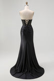 Robe De Soirée sans bretelles à paillettes noires corset sirène