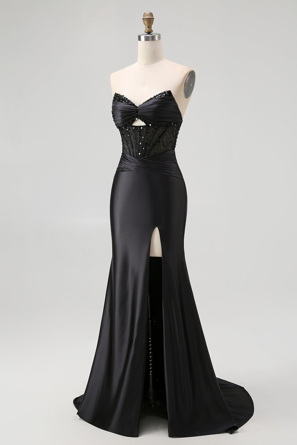 Robe De Soirée sans bretelles à paillettes noires corset sirène