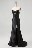 Robe De Soirée sans bretelles à paillettes noires corset sirène