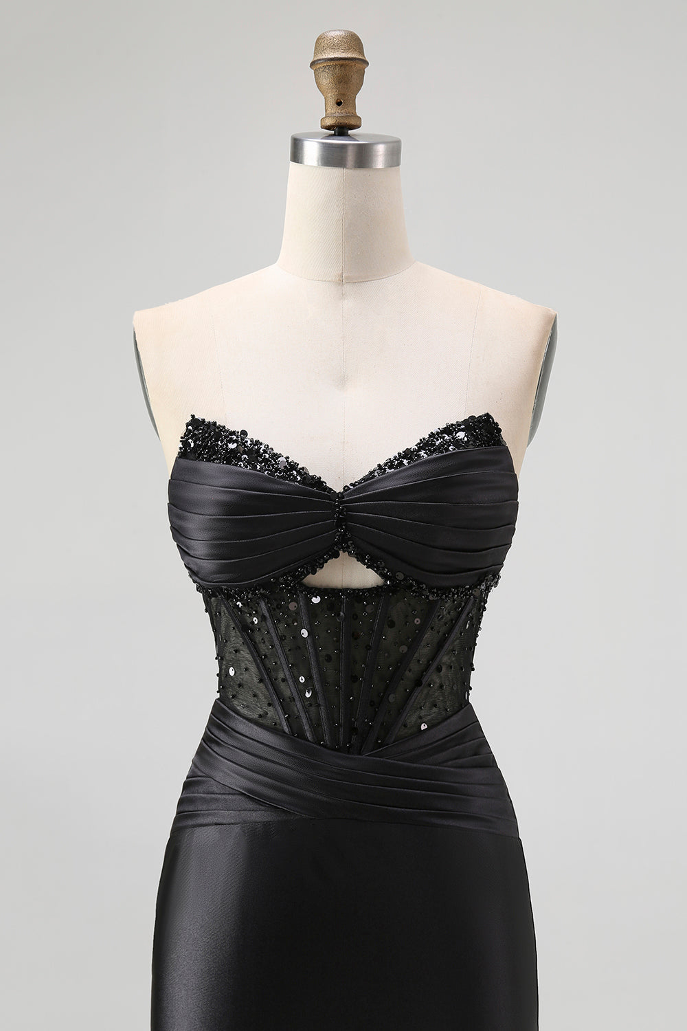Robe De Soirée sans bretelles à paillettes noires corset sirène
