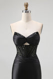 Robe De Soirée sans bretelles à paillettes noires corset sirène