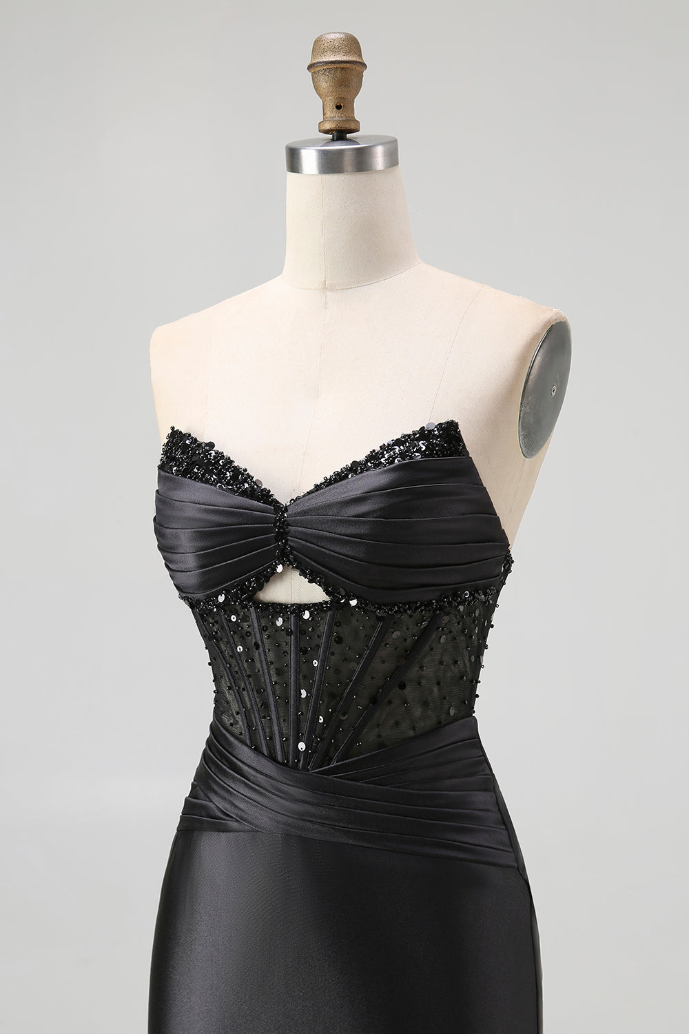 Robe De Soirée sans bretelles à paillettes noires corset sirène