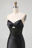 Robe De Soirée sans bretelles à paillettes noires corset sirène