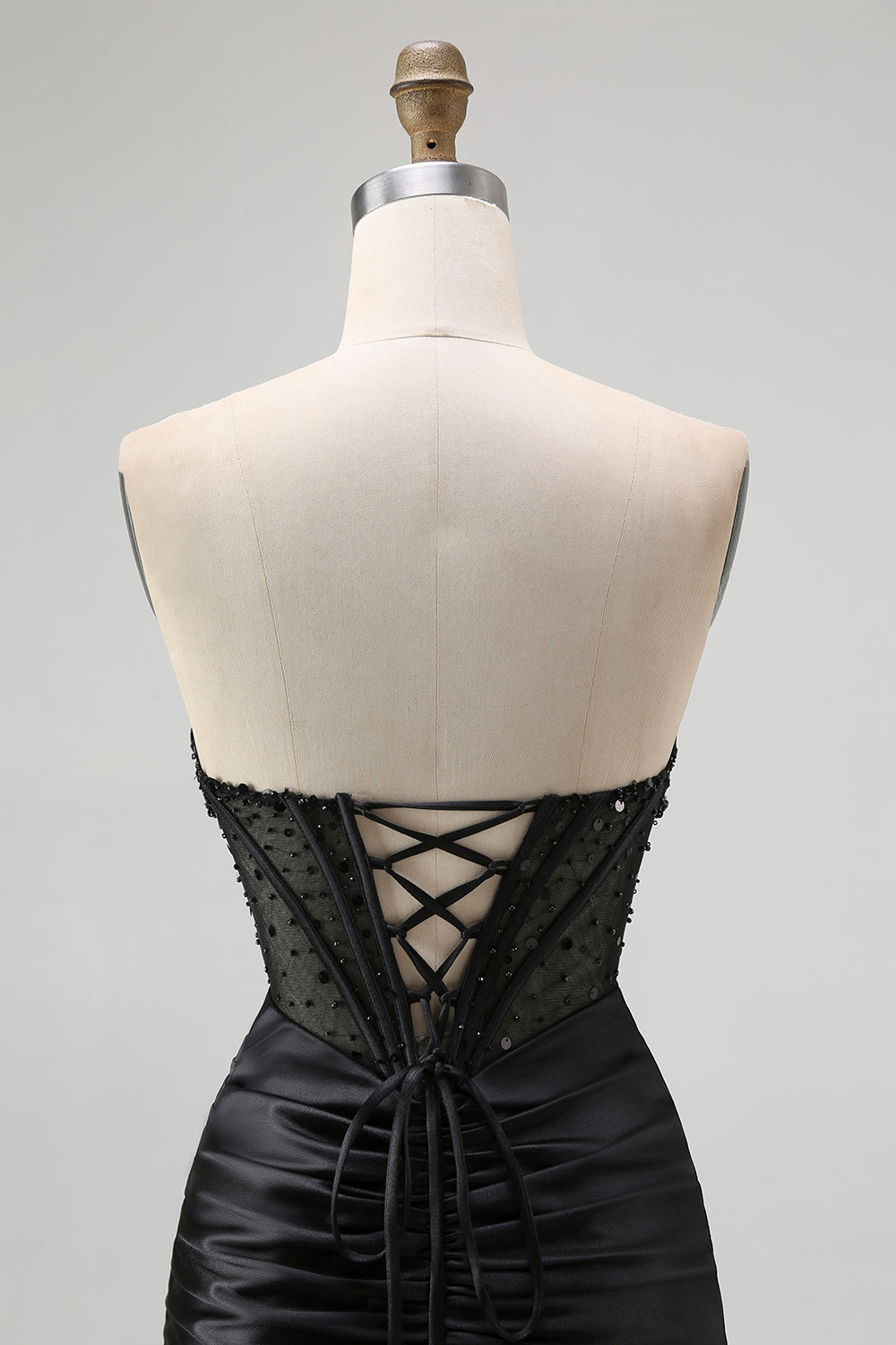 Robe De Soirée sans bretelles à paillettes noires corset sirène