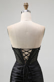 Robe De Soirée sans bretelles à paillettes noires corset sirène