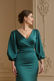 Sirène Satin Col V Marine Robe d’invitée de mariage avec manches 3/4