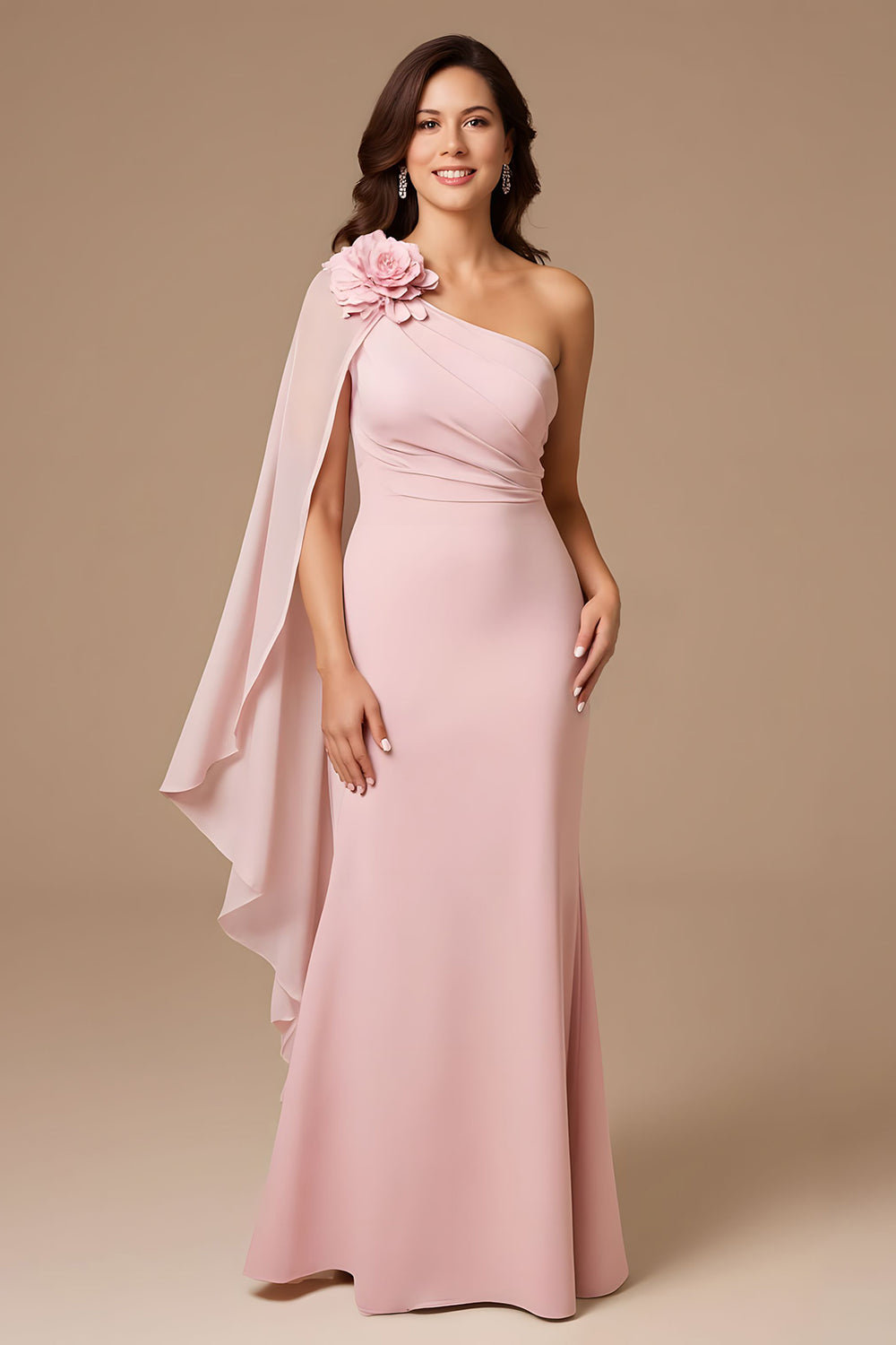 Candy Pink One Shoulder Robe d’invité de mariage en mousseline de soie avec banderole