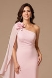 Candy Pink One Shoulder Robe d’invité de mariage en mousseline de soie avec banderole