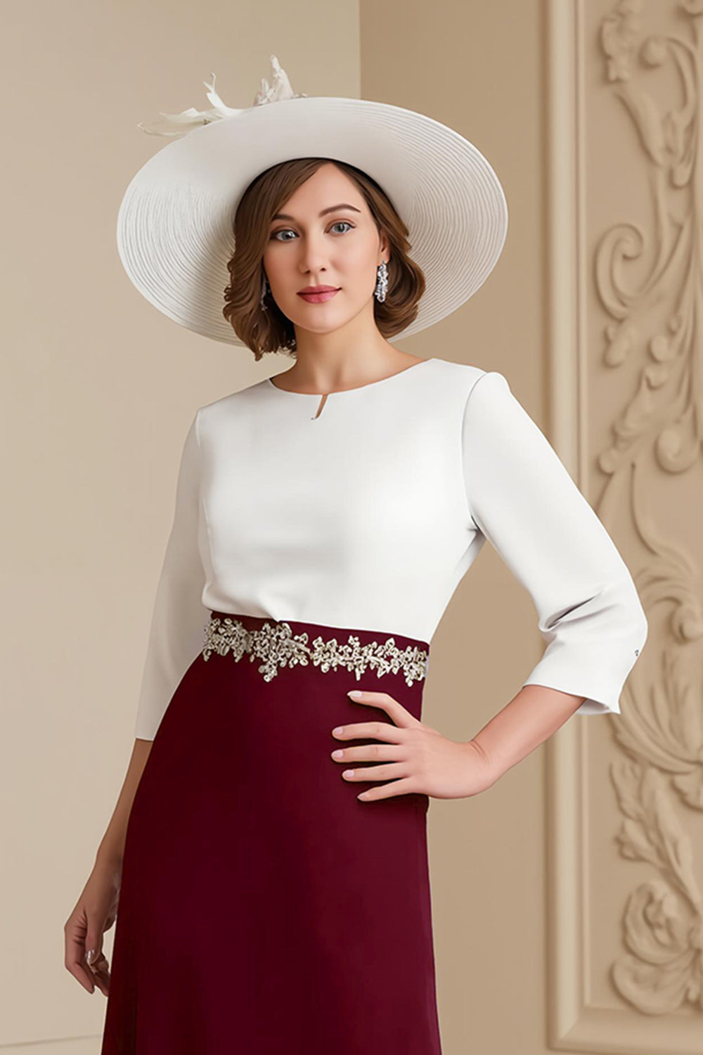 Raisin 3/4 manches bateau col une ligne midi robe d’invité de mariage