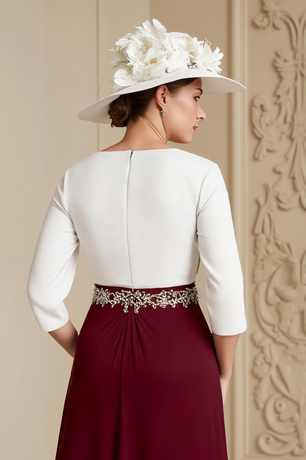 Raisin 3/4 manches bateau col une ligne midi robe d’invité de mariage