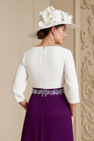 Raisin 3/4 manches bateau col une ligne midi robe d’invité de mariage