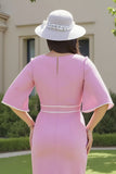 Candy Pink Ruched Midi Wrap Robe d’invité de mariage avec demi-manches