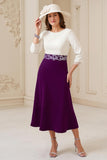 Marine A Ligne Bateau col 3/4 Manches Midi Robe d’invité de mariage avec appliques